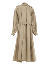 high-neckled long trench coat in cotton gabardine