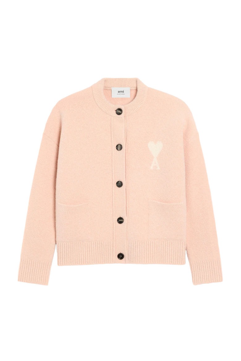 AMIParis ピンク アルパカ AMI DE COEUR カーディガン Pink Alpaca Ami de Coeur Cardigan by AMI Paris on Sale