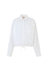 White poplin shirt with cropped drawstring hem