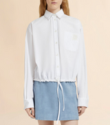 White poplin shirt with cropped drawstring hem