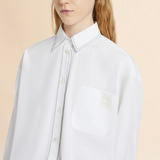 White poplin shirt with cropped drawstring hem
