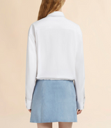 White poplin shirt with cropped drawstring hem