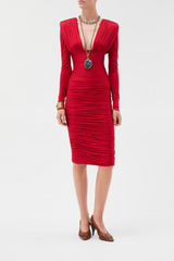 Draped Silk Crêpe Jersey Midi Dress