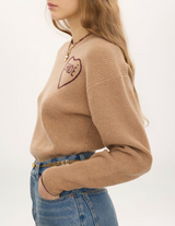 CROPPED FITTED LOGO SWEATER IN A WOOL & CASHMERE KNIT