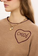 CROPPED FITTED LOGO SWEATER IN A WOOL & CASHMERE KNIT