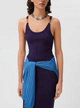 Stretch Viscose Mesh Ribbed Knit Top