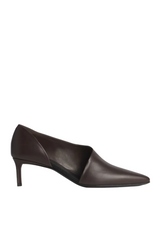 Asymmetric Pointed Kitten Heel in Smooth Leather- Chocolate