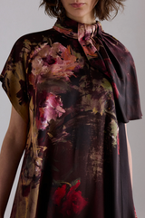 Painterly Rose Silk Midi Dress