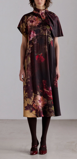 Painterly Rose Silk Midi Dress