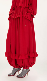 FLUID RUFFLED PANTS IN SILK JACQUARD