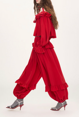 FLUID RUFFLED PANTS IN SILK JACQUARD