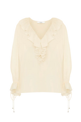 V-NECK RUFFLE TOP IN CRÊPE DE CHINE