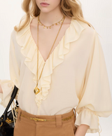 V-NECK RUFFLE TOP IN CRÊPE DE CHINE