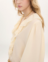 V-NECK RUFFLE TOP IN CRÊPE DE CHINE
