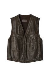 ZIPPED VEST IN COATED BROKEN TWILL