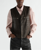 ZIPPED VEST IN COATED BROKEN TWILL