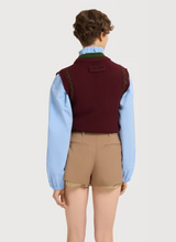 Burgundy wool layered vest with M intarsia