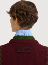 Burgundy wool layered vest with M intarsia