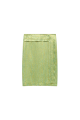 Green silk cloqué midi skirt with panel detail