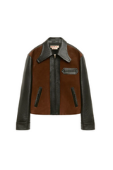 Black leather jacket with crust front