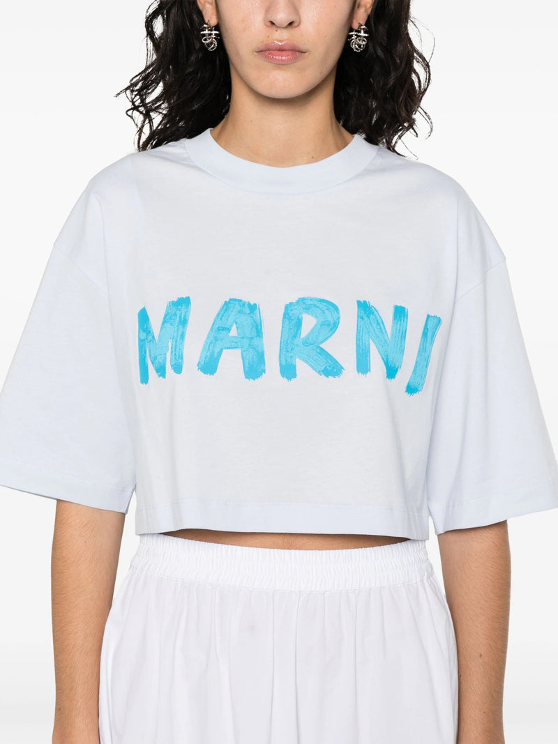 Marni logo-print cropped cotton T-shirt - LISKAFASHION
