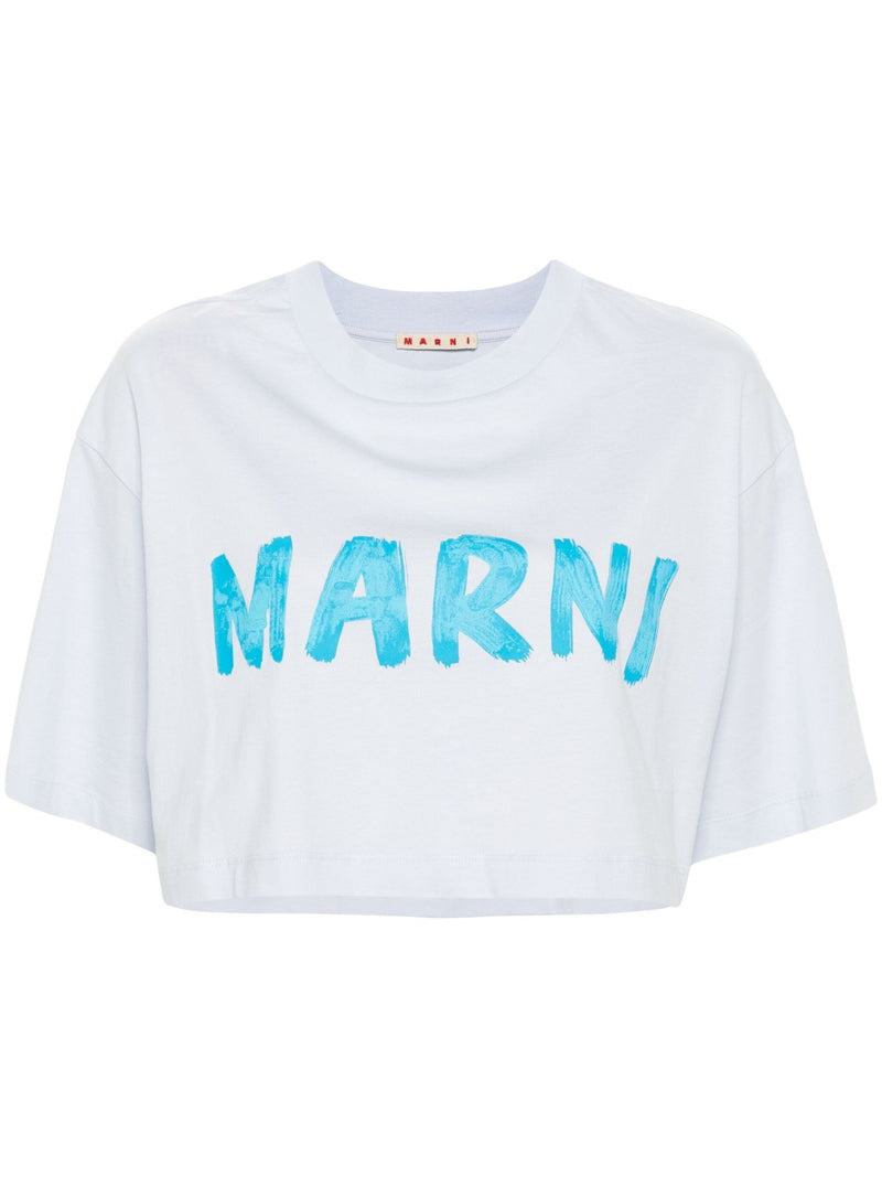 Marni logo-print cropped cotton T-shirt - LISKAFASHION