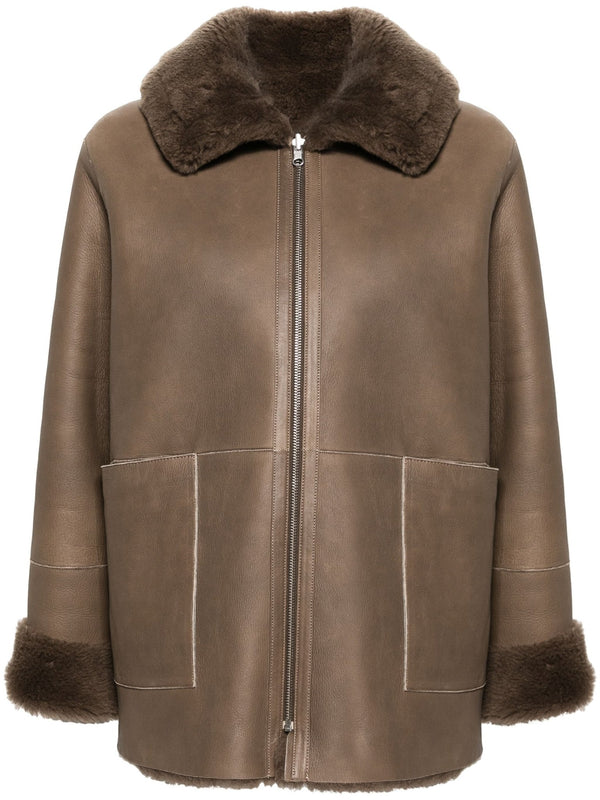 spread-collar leather coat - LISKAFASHION
