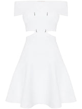 Alexander McQueen cut-out off-shoulder flared mini dress - MYLISKAFASHION