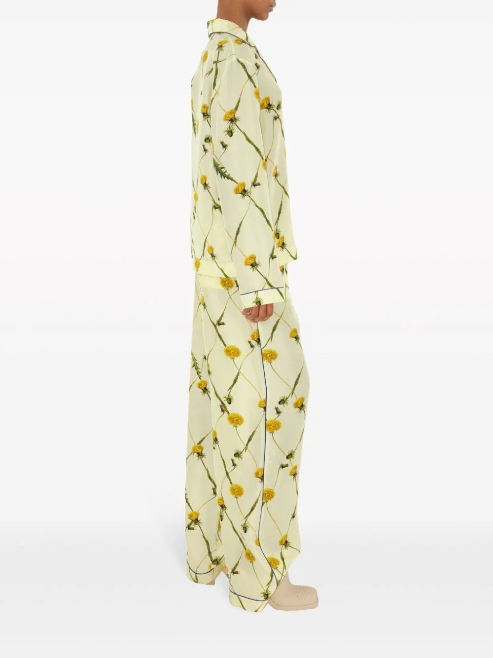 Dandelion-print silk-satin trousers – LISKAFASHION