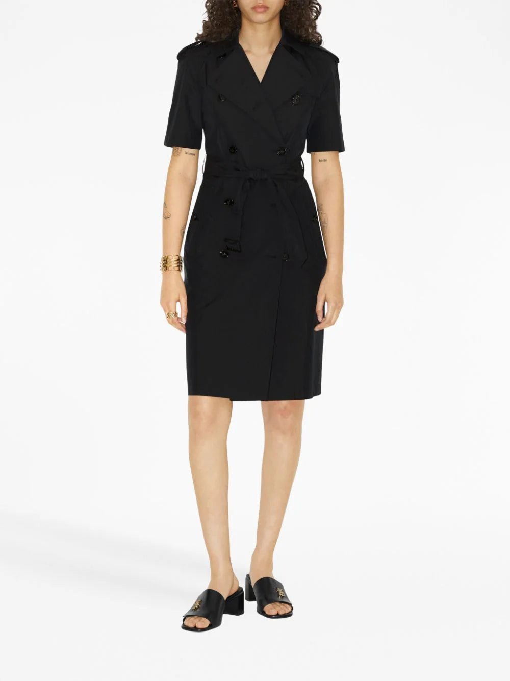 short-sleeved belted trenchcoat dress