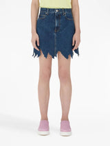JW Anderson lasercut frayed-hem denim skirt - MYLISKAFASHION