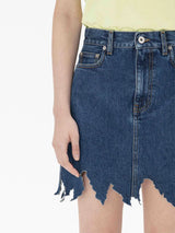 JW Anderson lasercut frayed-hem denim skirt - MYLISKAFASHION