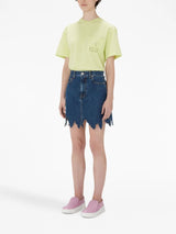 JW Anderson lasercut frayed-hem denim skirt - MYLISKAFASHION