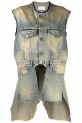 Maison Margiela Derelict asymmetric denim gilet - MYLISKAFASHION