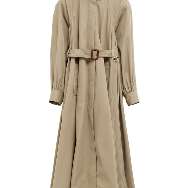 high-neckled long trench coat in cotton gabardine – LISKAFASHION