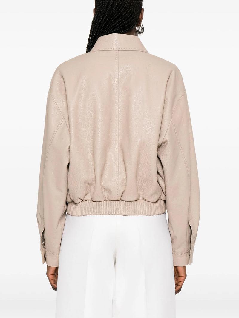 Dove grey leather bomber jacket