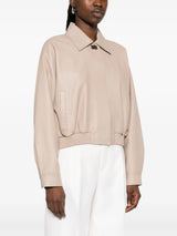 Dove grey leather bomber jacket