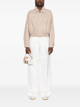Dove grey leather bomber jacket