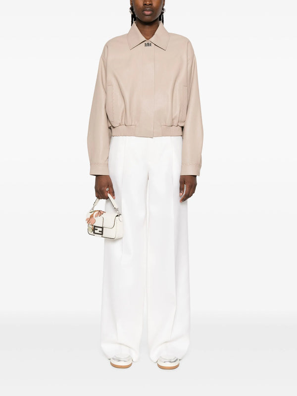 Dove grey leather bomber jacket
