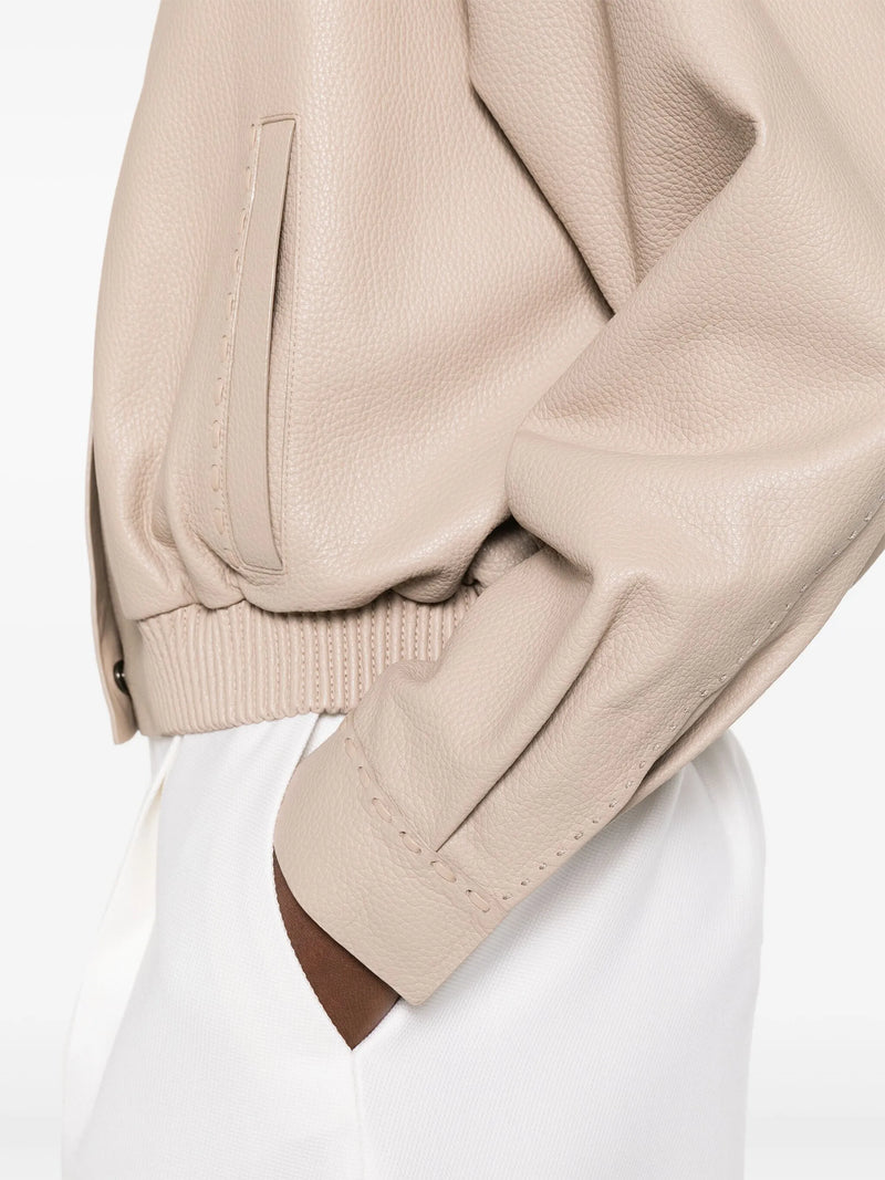 Dove grey leather bomber jacket