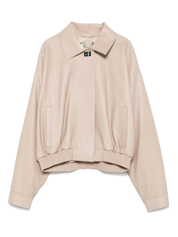 Dove grey leather bomber jacket