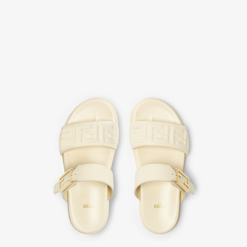 White nappa leather slides
