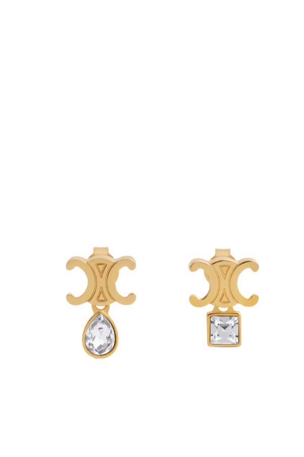 Triomphe Twinkle Earrings in Strass and Brass with Gold Finish