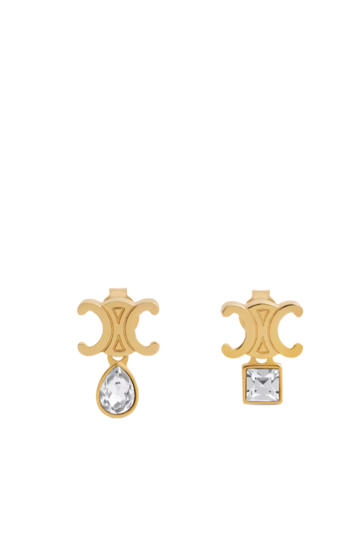 Triomphe Twinkle Earrings in Strass and Brass with Gold Finish