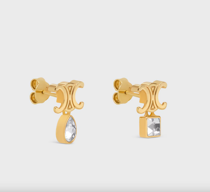 Triomphe Twinkle Earrings in Strass and Brass with Gold Finish