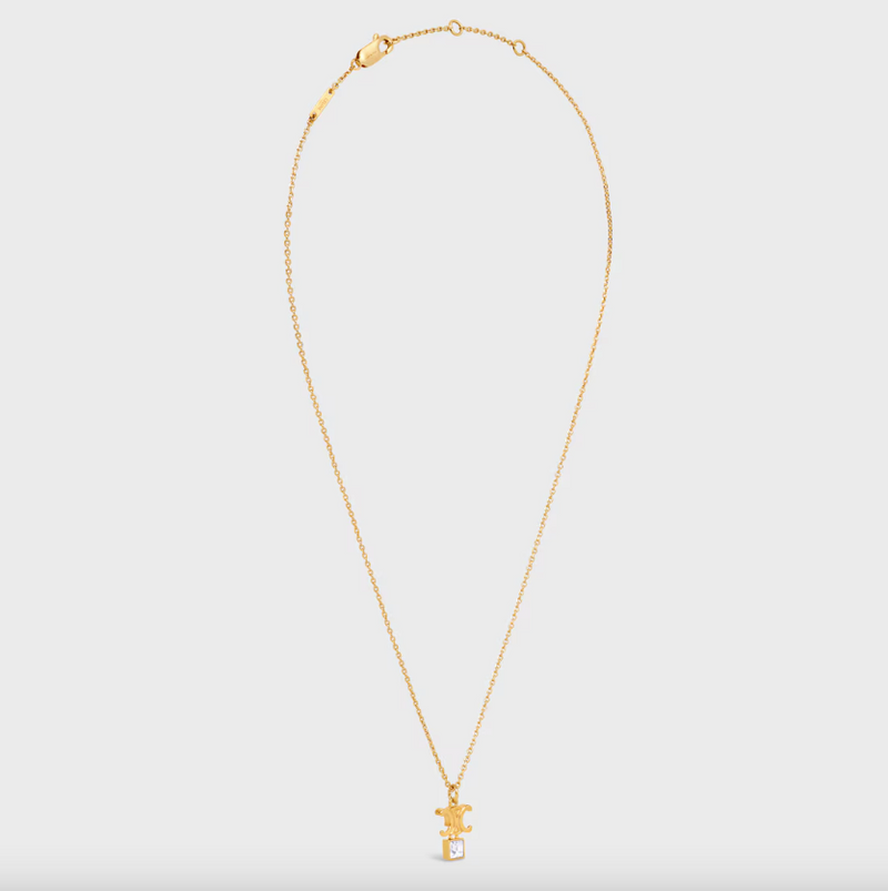 Triomphe Twinkle Necklace in Strass and Brass with Gold Finish
