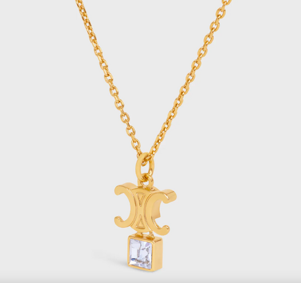 Triomphe Twinkle Necklace in Strass and Brass with Gold Finish