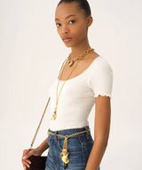 Scoop-neck fitted T-shirt in cotton
