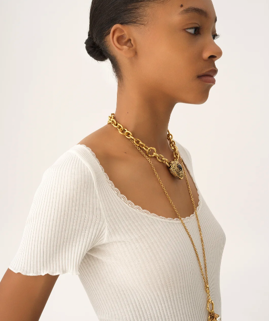 Scoop-neck fitted T-shirt in cotton