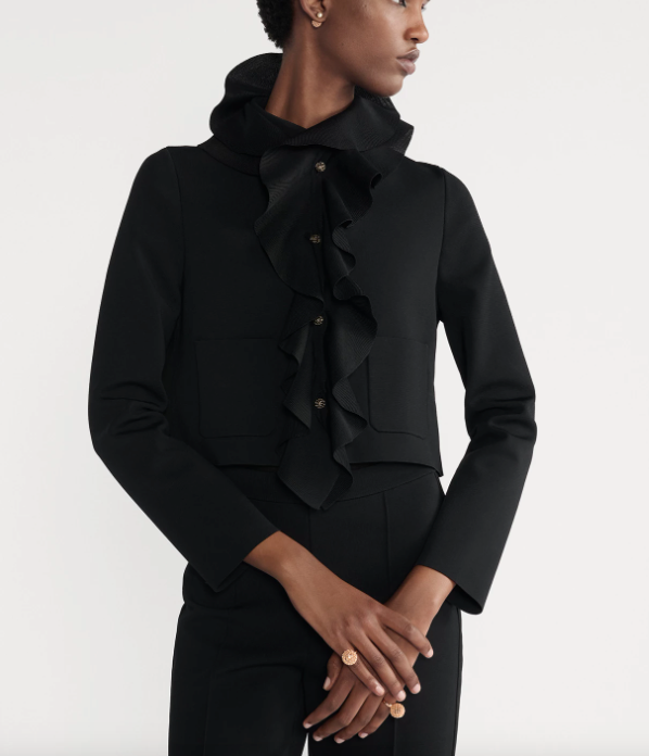 Cropped Jacket with Removable Ruched Collar